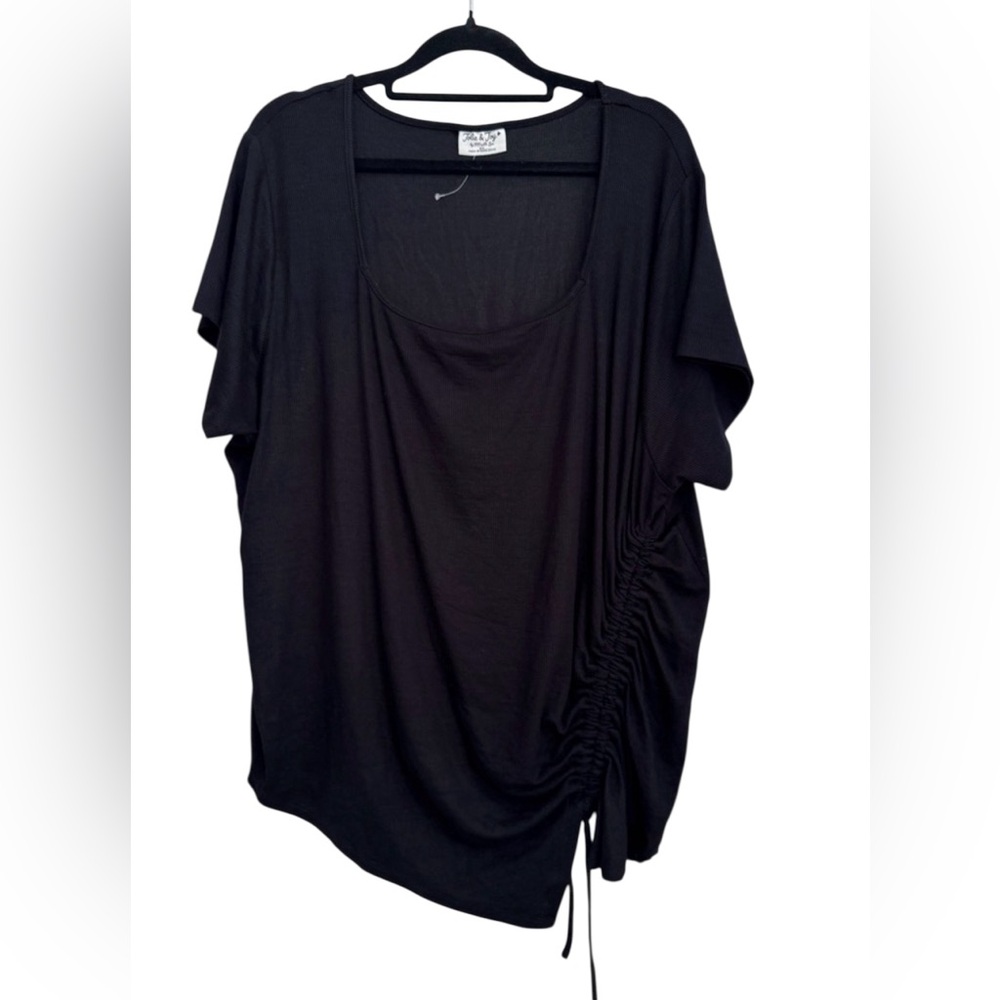 Jolie & Joy Ruched Black Ribbed Top, Size 3X - NWOT